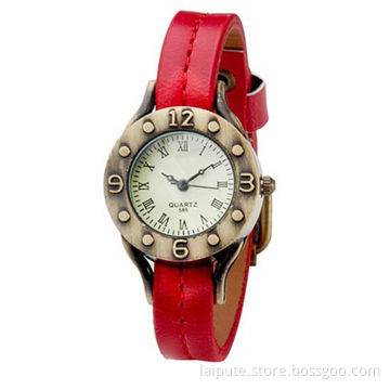 Interchangeable Women's Round Dial Analog Display Stylish Wristwatch with Adjustable Strap, Red